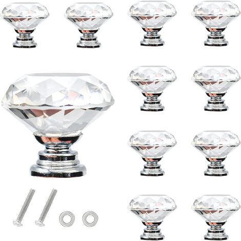 Boutons de portes 30mm, 10 Pièces Conception de Diamant Poignée Bouton de Portes,Idéal pour Tiroir Placard Armoire Meuble,Décoration Unique (1/5)