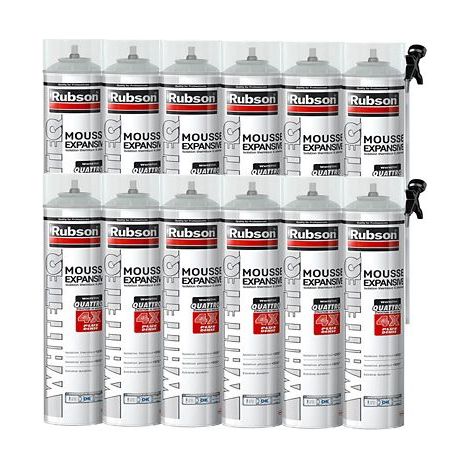 RUBSON Lot de 12 Mousse Expansive White Teq pour isolation Thermique et Phonique, Aérosol 750ml
