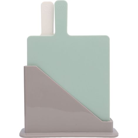 Set di 4 taglieri in plastica con codice colore e supporto per riporli, ideali per cucine domestiche e ristoranti. (1/5)