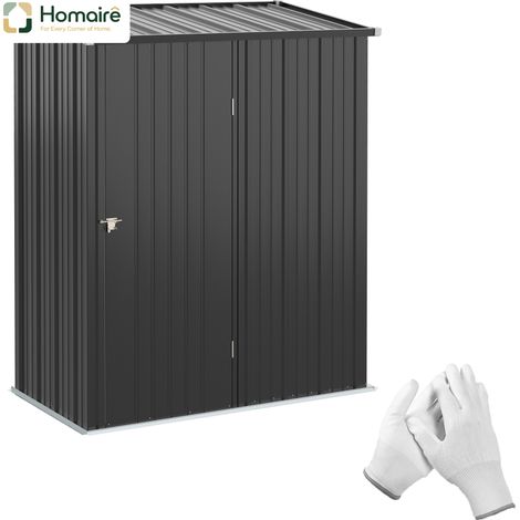 HOMAIRE Gartenschrank aus verzinktem Stahl mit Pultdach, abschließbar, Schwarz