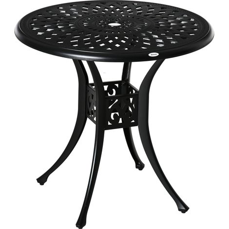 78 cm Round Garden Dining Table with Parasol Hole Antique Cast Aluminium Outdoor Table Only, Black (1/5)