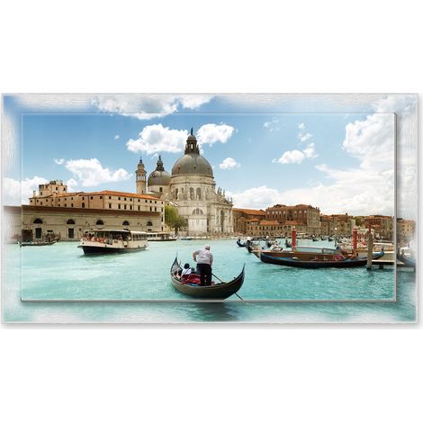 Lupia - Quadro moderno su Tela con Cornice stampata NEWEXT 75x135 cm, paesaggi localismi italiani, per casa soggiorno capezzale camera da letto hotel ufficio, VENEZIA CHIESA DELLA SALUTE GONDOLE (1/4)