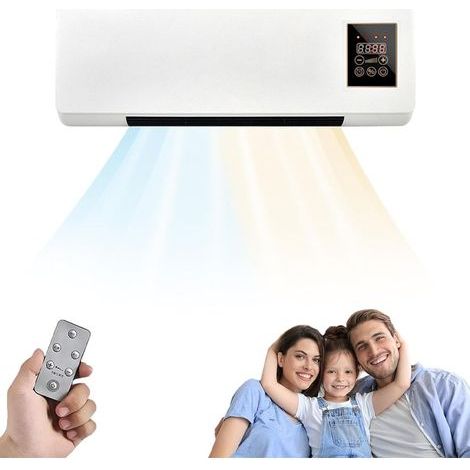 Un ventilateur portable avec fonction télécommande, type mur, offrant un courant d'air naturel et chaud, idéal aussi bien pour la maison qu'au bureau.