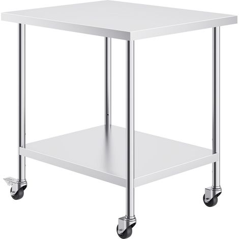 Edelstahl-Arbeitstisch aus SUS201, mobiler Küchentisch für Gewerbe 30 x 18 x 38 Zoll, 4 Rollen und höhenverstellbare Ablage (1/5)