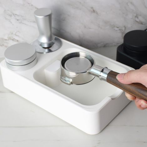 Multifunktionale Aufbewahrungsbox für Kaffee, Tamper und Kaffeepulverspender – weiß