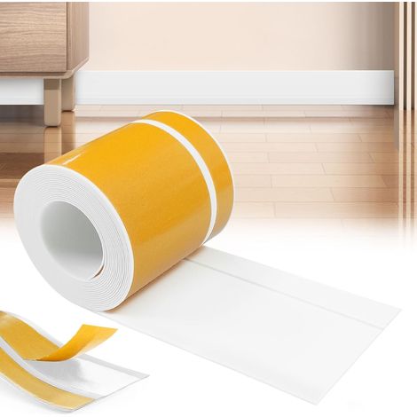 PVC Skirting Board, White, 60 mm x 20 mm x 25 m Soft Self-Adhesive Skirting Board, Soft PVC Skirting Board, Suitable for Bathroom and Kitchen (White) (1/5)
