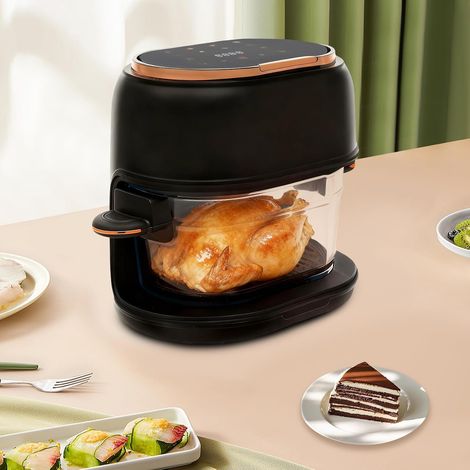 Heißluftfritteuse 4L, Air Fryer mit Frittierkorb aus Glas, Digitalem LED-Touchscreen, Sichtbarem Frittierkorb für Hause Restaurants Schulen Kantinen Wohnungen Wohnheimen (Schwarz)