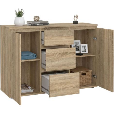 Dmora Sideboard mit Türen und Schubladen, Eichenfarbe, 119,45 x 83,7 x 40 cm