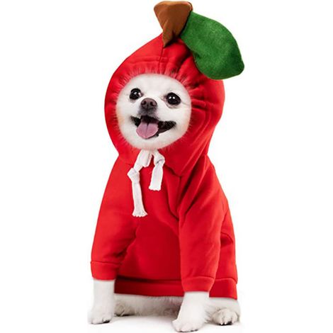 Pet Drawstring Hoodie Sweatshirt Dog Cosplay Winter Warm Clothing (apple, XS) (1/5)