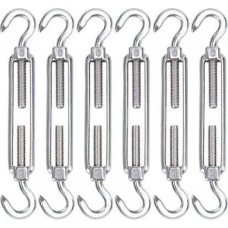 Tendicavo in acciaio inox M8, set di 6 ganci tendicavo regolabili per carichi pesanti e ganci di tensione per il montaggio di corde, cavi, stendibiancheria, recinzioni ombreggianti.