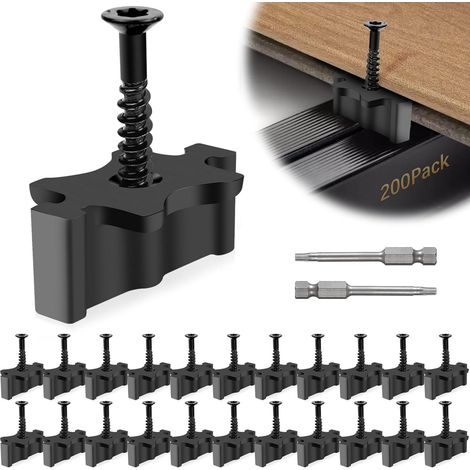 200 Pack Hidden Deck Fasteners for Composite Decking, Composite Deck Clips with Metal Deck Screws, Universal Hidden Composite Deck Fasteners, Plastic Clips