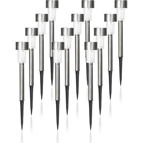 Lot de 12 guirlandes solaires de Noël en acier inoxydable imperméable, lumières colorées pour l'extérieur, le patio, le jardin, le paysage / l'allée. (4.5x29.5cm) (1/4)