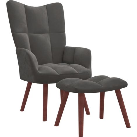 Chaise de relaxation avec repose-pied Fauteuil relax - Gris foncé Velours BonneVie-90736 (1/5)