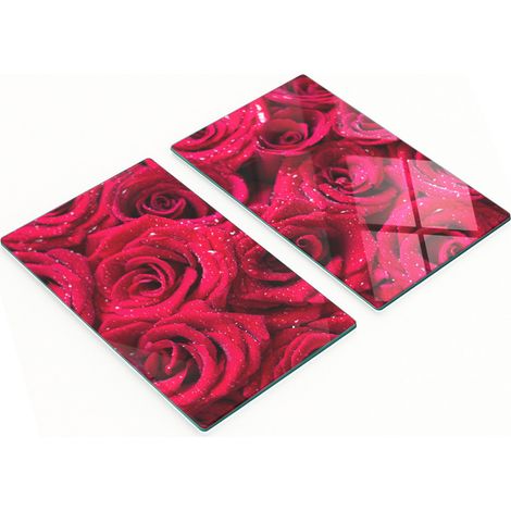 Planches à découper et à servir décoratives en verre, motif gouttes sur roses, 2 x 30 x 52 cm (1/5)