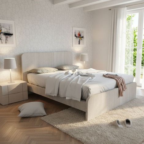 Letto matrimoniale 160x200 con testata sagomata - Design Italiano - Rovere rock