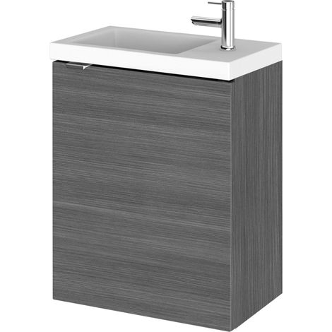 Hudson Reed Fusion Wall Hung 1-Door Vanity Unit with Compact Basin 400mm Wide - Anthracite Woodgrain (1/5)