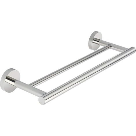 Toallero doble de pared para baño, de acero inoxidable, 40 cm, base redonda, acabado pulido. (1/5)