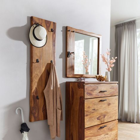 Porte manteaux mural 40x140 cm en bois de sheesham naturel (1/5)