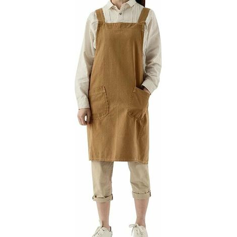 Kaelt - SR Grembiule da giardinaggio Grembiule in twill di cotone e lino giapponese per donne con tasche, abito scamiciato alla moda per giardinaggio, pittura, pulizia, cucina - Giallo (1/5)