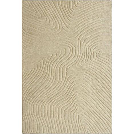Tapis salon 120 x 170 cm, Motif Abstrait Relief Subtil, Beige, Laine Noble Pour Un Toucher Chaleureux, Tufté Main, Structure Qui Réchauffe