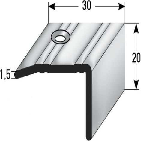Treppenkante "Paludi" / Treppenkantenprofil / Winkelprofil (Größe 20 mm x 30 mm) aus Edelstahl matt, zertifiziert nach Rutschhemmungsklasse R10 DIN 51130, gebohrt, von Auer Metall-Edelstahloptik-1000 (1/2)
