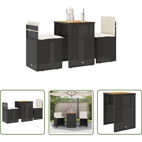 The Living Store 3-tlg. Bistro-Set mit Kissen Schwarz Poly Rattan - Gartentisch - Bistro-Set - Gartenmöbel - Outdoor Möbel - PE-Rattan (1/5)