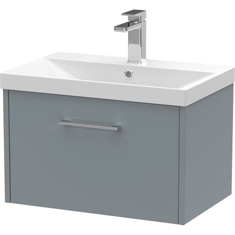 Winshill Contemporary 1 Drawer Wall Hung Vanity Unit with Thin Edge Basin, Grey, 600mm