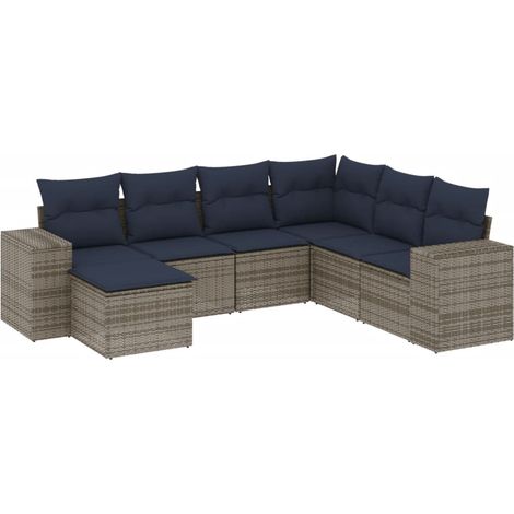 7-teiliges Gartensofa-Set mit Kissen, grau, Polyrattan vidaXL (1/5)