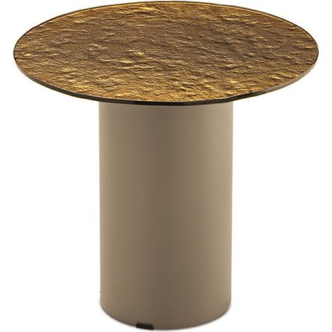 Tavolino tondo WAYLON 45 con base in metallo Beige e piano in vetro martellato Ambra (1/2)