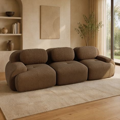 Divano modulare 298x103x70 cm in tessuto a coste marrone, senza montaggio, FLORAGRACE (1/5)