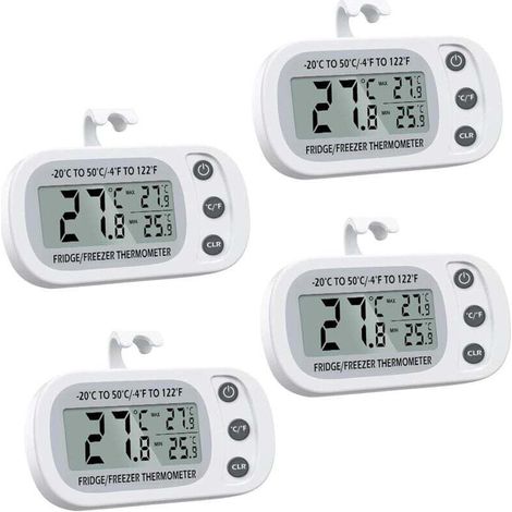 4 PCS Thermomètre numérique pour réfrigérateur,Thermomètre à Congélateur Numérique avec Crochet,Écran LCD Facile à Lire,Enregistrement Max/Min,Parfait pour la Maison,Les Restaurants,La cave à vin (1/4)