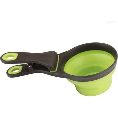 3-in-1 Collapsible Silicone Measuring Bowl and Bag Seal Clip for Dog and Cat Food Storage, Travel Bowl for Water and Snacks(Green) (1/5)