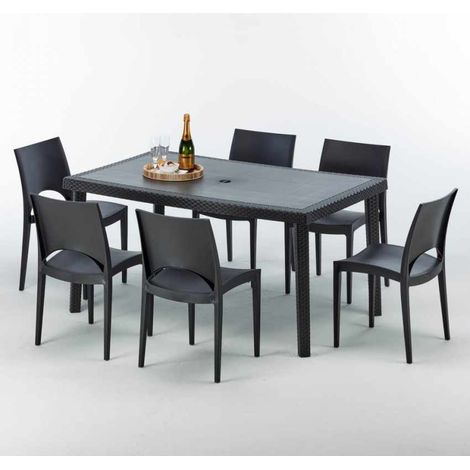Mesa Rectangular Negra 150x90 cm y 6 Sillas De Colores Enjoy