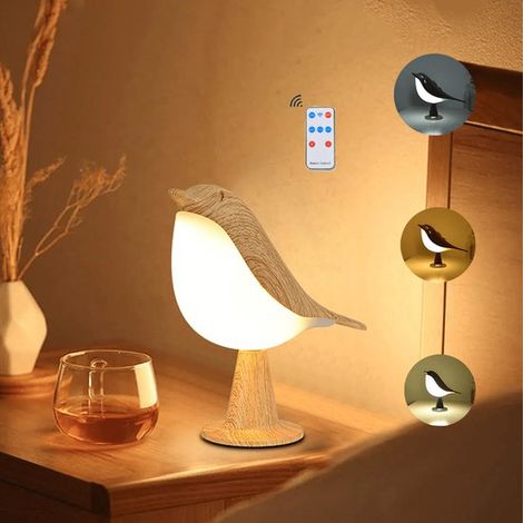 Petite lampe de bureau, lampe tactile de chevet, lampe d'aromathérapie, adorable lampe de chevet LED en forme d'oiseau avec port de chargement USB, variateur à 3 niveaux K (1/5)