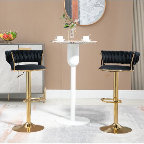 Lot de 2 tabourets de bar 54x46x78.5-97 cm noir en velours pivotants 360° et réglables en hauteur (1/5)