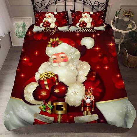 Housse de Couette 200x200 PèRe NoëL Parure de Lit Adulte - Parure Housse Couette 2 Personnes Imprimé en Microfibre avec 2 Taies d'oreiller 65x65 cm - 200x200 cm + 2x65x65 cm (1/5)