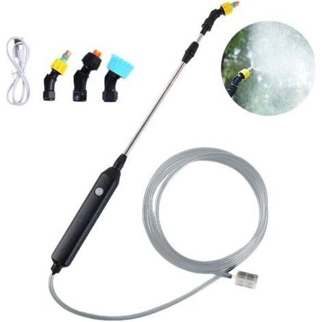 Elektrisches Sprühgerät mit 2400 mAh Akku, 2–3 Stunden Akkulaufzeit, 60 cm Teleskoplanze, 5 m Schlauch, 3 austauschbare Düsen zum Bewässern und Reinigen (1/5)