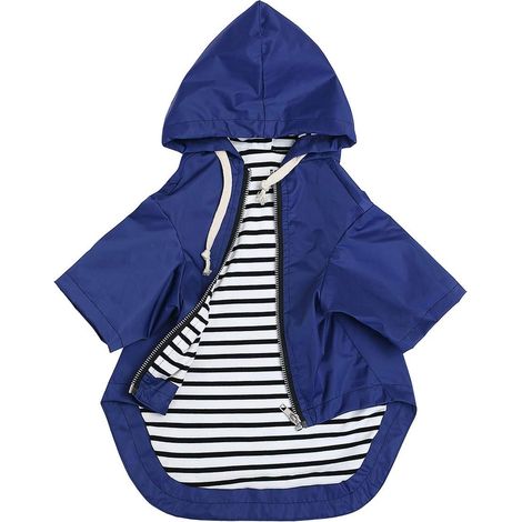 Imperméable pour Chien Veste de Pluie à Capuche Réglable Manteau Coupe-vent Étanche avec Doublure Rayée et Poche pour Petits et Moyens Chiens Chiot Bouledogue Français (1/5)