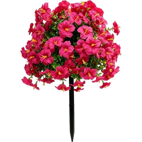 Lot de 2 fleurs artificielles avec piquets, plantes d'extérieur réalistes, décoration pour jardin, terrasse ou porche, rose rouge - 45 cm (1/5)