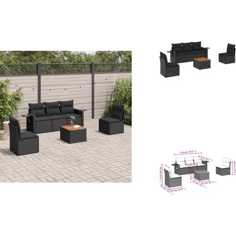 Salon de jardin 6 pcs avec coussins noir résine tressée - Ensemble Salon De Jardin - Meuble Extérieur - Résine Tressée - Rotin Synthétique - Mobilier De Jardin (1/3)
