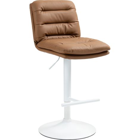 Sgabello da bar x1 con poggiapiedi e schienale seduta imbottita in PVC marrone chiaro e metallo bianco 100006883