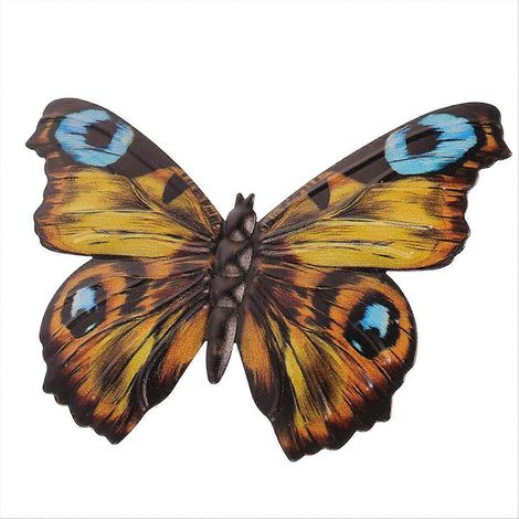 Décoration murale extérieure papillon en métal jaune (1/5)