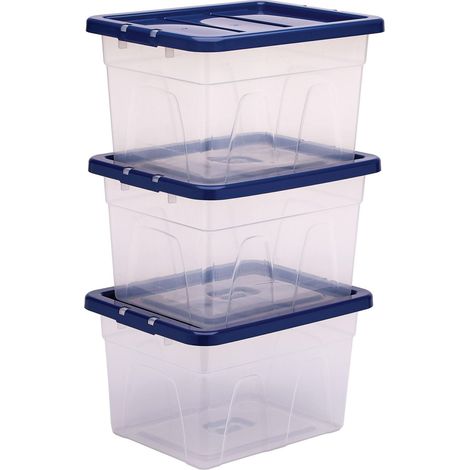 Boîte de rangement en plastique pack de 3, sans BPA et couvercles 100% recyclés, emboîtables et empilables, couvercle anti-poussière, 24.5x32x40cm, idéal pour la maison et le bureau (1/5)