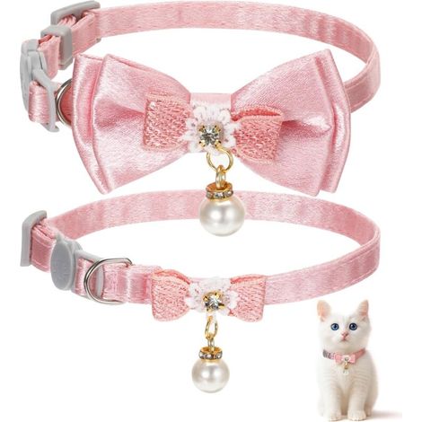Set di 2 adorabili collari a papillon per gatti, graziosi collari per gattine, fiocchi rosa e accessori per gatti, collari di sicurezza a papillon rimovibili per gatti (1/4)