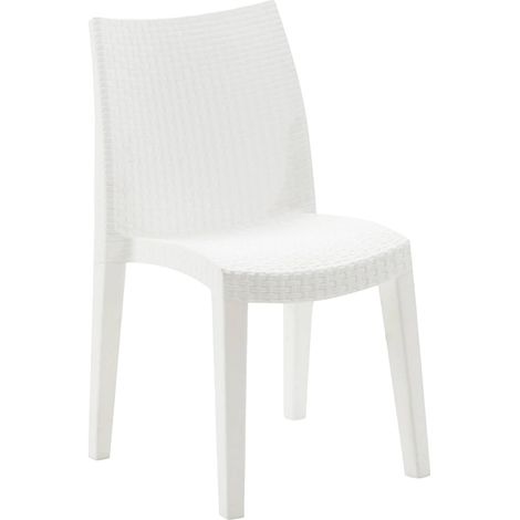 Sedia da esterno Trieste, Seduta da giardino, Sedia per tavolo da pranzo, Poltrona outdoor effetto rattan, 100 % Made in Italy, 48x55h86 cm, Bianco