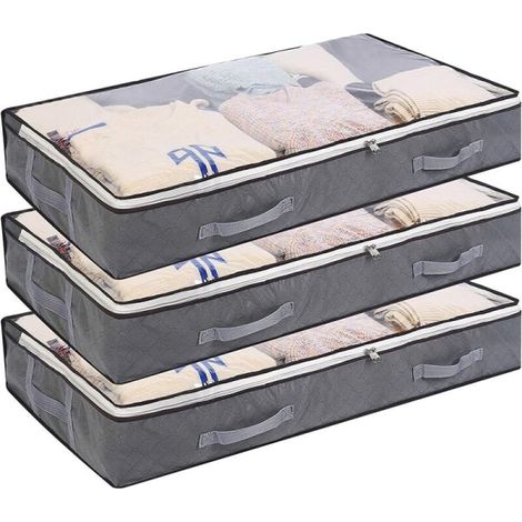 Lot de 2 housses de rangement sous lit 75L, pliables, grandes boîtes de stockage avec fenêtre transparente et poignées (1/5)