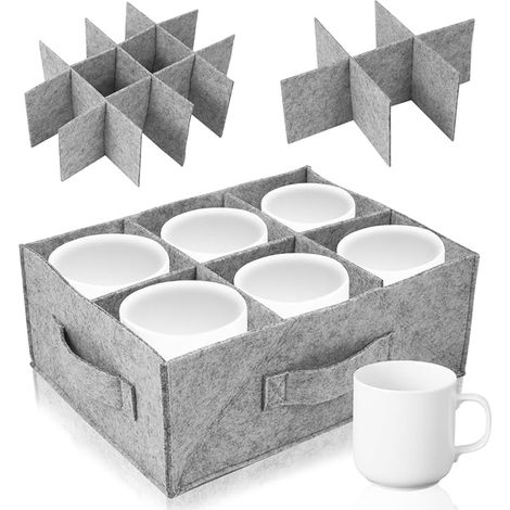 Cup Storage Box, Caravan Cup Holder Set with Dividers for Drinking Glass, Wine Rack, Tableware, Felt Camping Tableware Storage Bag with Handles (1/5)