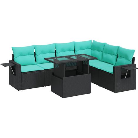 Maison Exclusive - Set Divani Giardino 7 pz con Cuscini Nero Polyrattan Acacia (1/5)