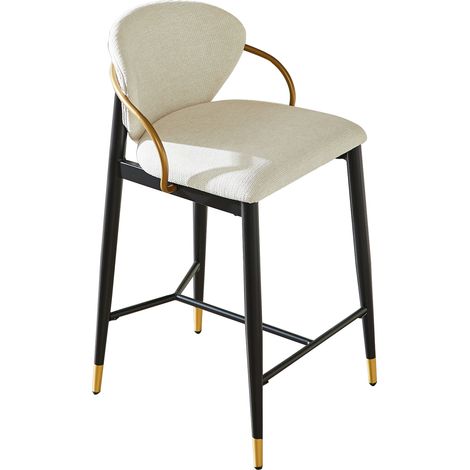 Lot de 2 chaises de bar réglables en tissu beige, dossier, repose-pieds, structure métal noir et doré, style minimaliste pour îlot de cuisine - CHICFURN (1/5)
