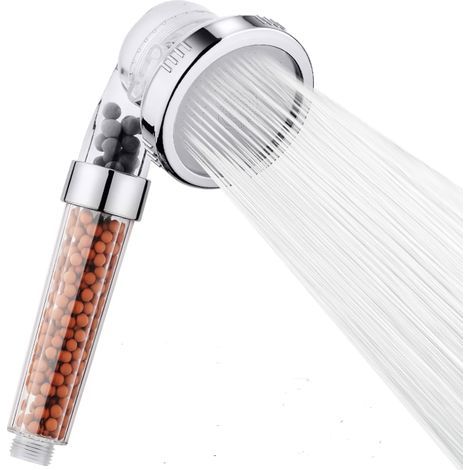 Pommeau de Douche Anti Calcaire Haute Pression - Douchette Filtrante avec Billes Ioniques - 3 Modes de Jet Économiseur d'Eau - G1/2 Pomme de Douche Universelle Eau Dure (1/4)